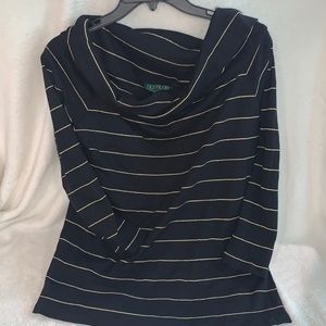 Lauren Cowlneck black top with metallic gold